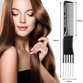 4 Pieces Carbon Lift Teasing Combs with Metal Prong Lift Teasing Comb and Hair Pick Salon Teasing Lifting Fluffing Comb with 5 Stainless Steel Pins fo
