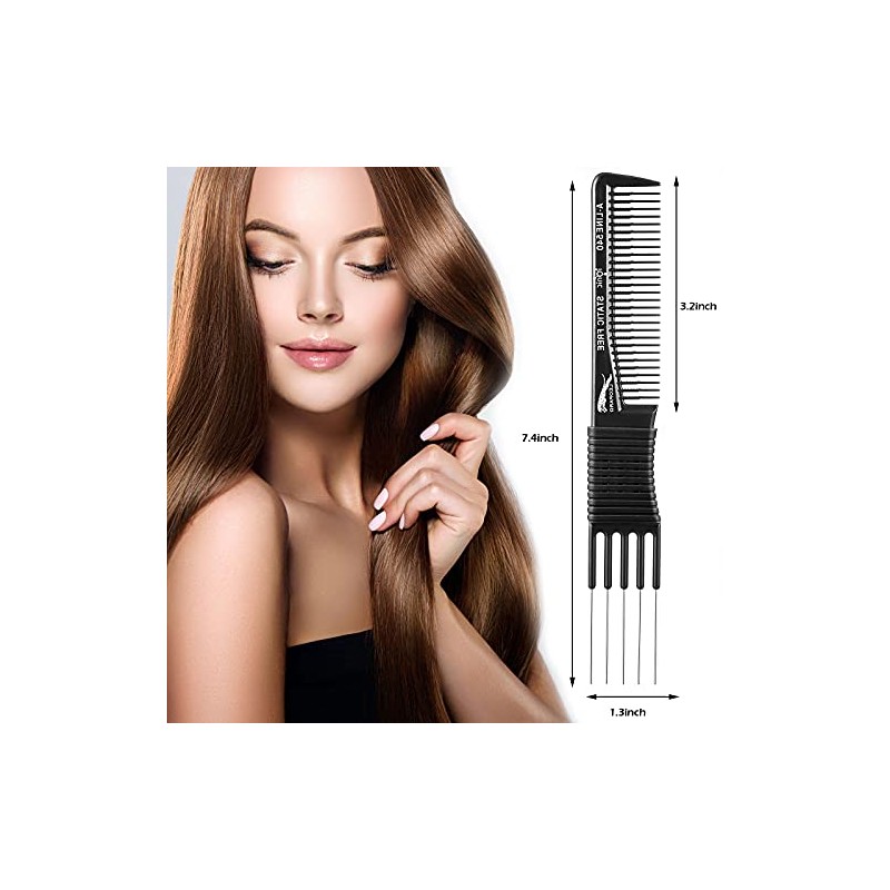 4 Pieces Carbon Lift Teasing Combs with Metal Prong Lift