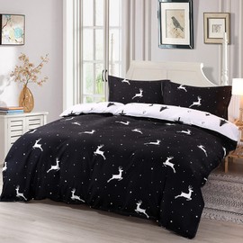 ZIQINPSQ Christmas Duvet Cover Set Christmas Deer Duvet Cover Comforter Cover Bedding Set for New Year Holidy Xmas Gifts (Black, Single)