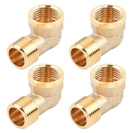 Pack of 4 Brass Pipe Fitting 90 Degree Elbow, 90 Degree Brass Bend, 1/2 Inch Female Thread/Male Thread, Brass Elbow Connector Pipe Fitting, for Pipe Connecting Conversion