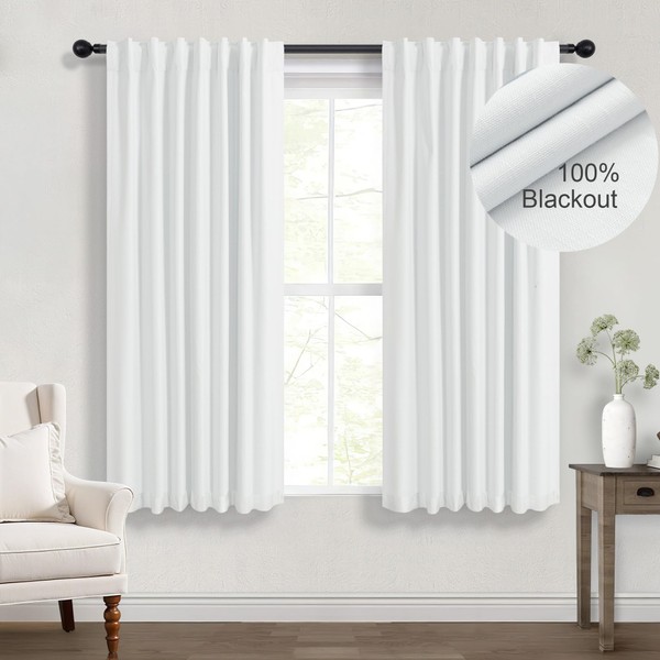 White Black Out Curtains 54 Inch Long 2 Panel Elegant