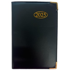 Cards Galore Online 2025 Pocket Week To View PVC Leather Effect Diary With Metal Corners (Black)