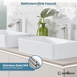 gotonovo Waterfall Tall Bathroom Faucet Single Handle Bathroom Faucets for Sink 1 Hole Stainless Steel Vessel Sink Faucet Modern Mixer Tap Wash Basin Faucet with Pop Up Drain, Brushed Nickel