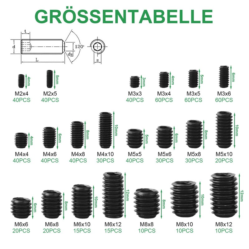 Foliv Set of 676 Grub Screws Assortment Set M2 M3