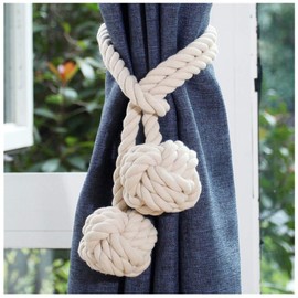 Tassel Curtain Tie Backs, One Pair Of Handmade Tied Back Curtain Clip Tassel Cotton Rope Tie Ball Back Curtain Accessories (Beige)