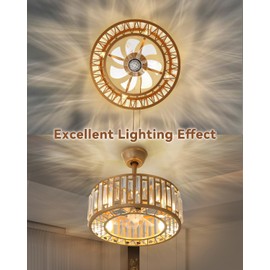 Hpxnionthr 20" Gold Crystal Fandelier Ceiling Fan with Light, Caged Bladeless Chandelier Fan with Remote Control, 6-Speed Reversible Quiet DC Motor, Modern Ceiling Fan for Bedroom Living Room Kitchen
