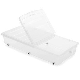 Citylife 57 QT Plastic Under Bed Storage Bins with Double-opening Lids Clear Underbed Storage Containers with Wheels for Organizing Shoes, Blankets, Clothes