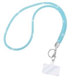 Fashion 31.5" Sparkle Crystal Neck Lanyard,Exclusive Bling ID Badge Holder,Rhinestone Work Name Card Holder For Women,Bonus 1 Cellphone Safety Tab,Won't Get Hair Caught(1PC) (Lake Blue)