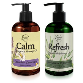 Coconut Oil, Grapeseed Oil, Jojoba Oil, Lavender Oil, Peppermint Oil, eucalyptus oil Nut Free Massage Oil Set of 2 - Coconut, Apricot Kernel, Grapeseed, Jojoba