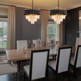 MEIOSOA Modern Crystal Chandelier Black and Gold Chandelier 3-Tier Round Pendant Ceiling Light Fixture Flush Mount Chandeliers for Dining Room Living Room Bedroom Foyer Hallway Entryway Kitchen W16