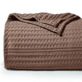 PHF Soft Waffle Weave Blanket King Size 104’’x90’’ - Lightweight and Breathable Woven Blankets Perfect for Summer - Great Decor for Couch Bed Sofa - Cocoa Brown