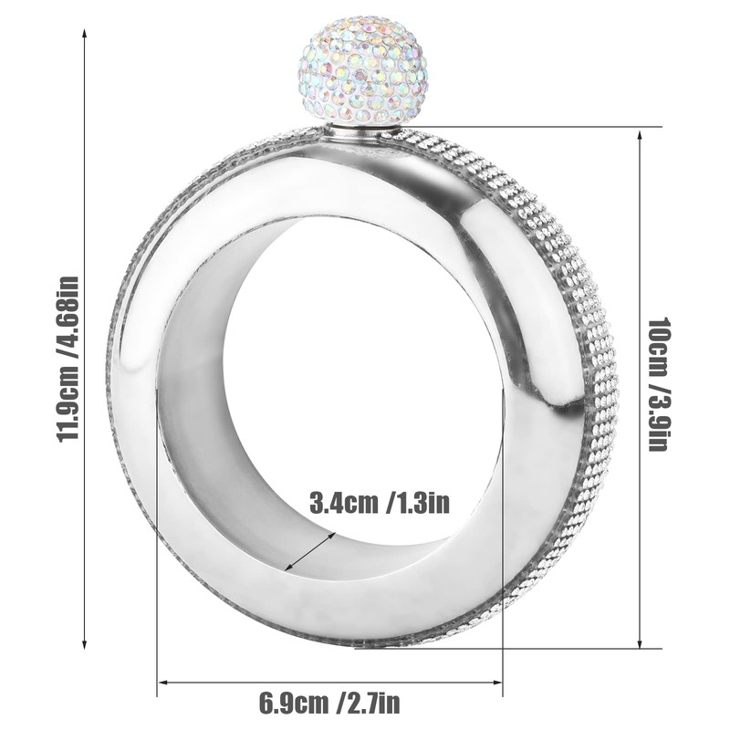 Rhinestone Bracelet Flask for Women, 3.5 oz Bangle Bracelet Flask