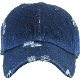 KBETHOS KBE-VINTAGE DDM Washed Cotton Baseball Cap, Dark Denim
