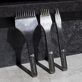 CRAFTPOINT French Leather Hole Punch Set - Spacing 3.38 mm with 2, 5, 10 Teeth - Punch Tool for Leather Crafting, Saddlery, Seam Preparation