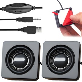 GOEDCH Small PC Speaker Can Be Glued: Mini USB Computer Speaker with Volume Control, Compact Stereo Speaker for Desktop, Notebook, Laptop, Black (USB + 3.5 mm)