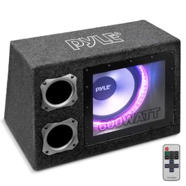 Pyle Single 12" Inch Vented Subwoofer Enclosure - 600 Watt Peak Power Car Audio Sub Woofer Speaker with Built-in Multi-Color LED Illuminating Ring Light & Remote Control