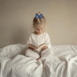 Bownita Girl's' Classic Handmade Grosgrain Hair Bow, Snag-free, No-Slip, Medium Size (Smoke Blue)