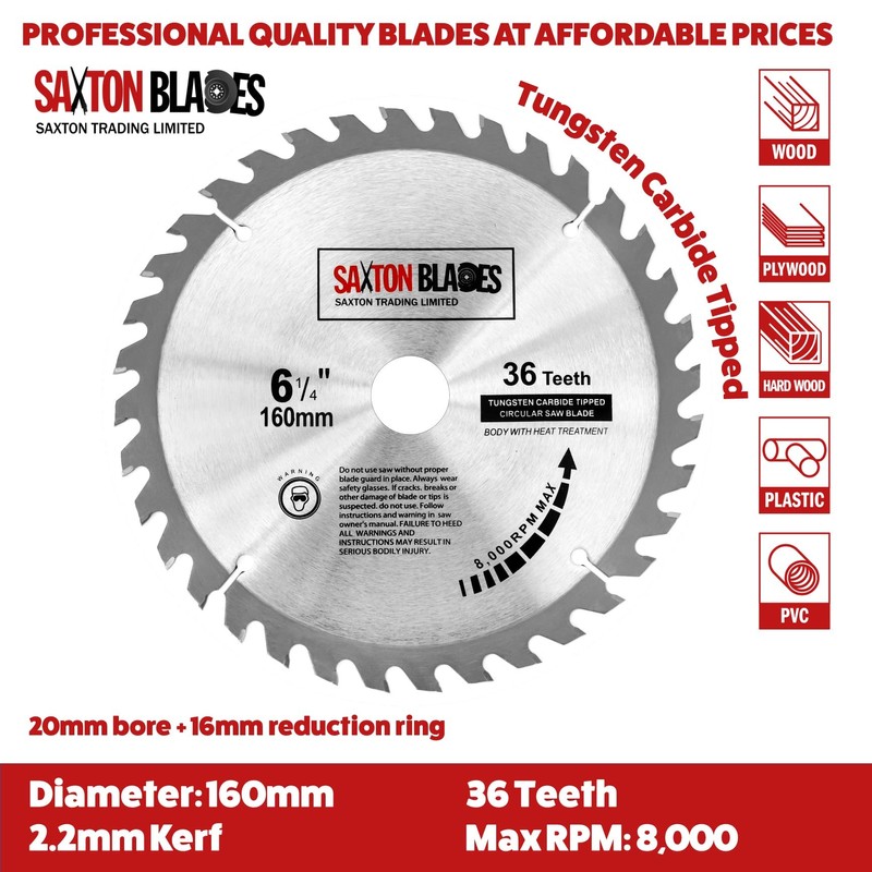TCT160MXC Saxton TCT Circular Wood Saw Blades 160mm x 20mm