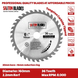 TCT160MXC Saxton TCT Circular Wood Saw Blades 160mm x 20mm for Festool TS55 Bosch Makita (Pack of 3)