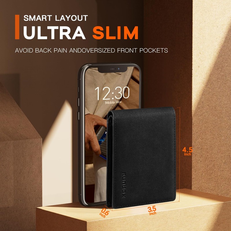 RUNBOX Wallet for Men Slim Leather Bifold RFID Blocking Minimalist