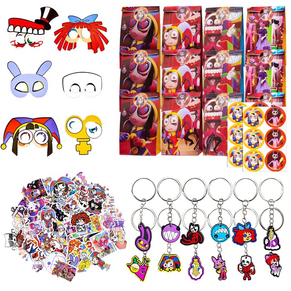 86 Pieces The Digital Circus Children's Birthday Party Bag The Digital Circus Gift Bags Stickers Key Ring Paper Mask for Boys Girls The Digital Circus Theme Party Supplies