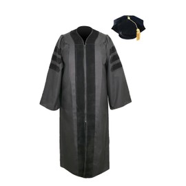 Classic Doctoral Graduation Tam & Gown - Academic Regalia (8 Sided Tam, 5'0"-5'2")