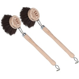 REDECKER German-Made Horse Hair Dish Brush, Soft All-Purpose Scrubber for Kitchen & Household with Strong Horse Hair Bristles, 2 inch Replaceable Brush Head, Set of 2, 9-inches Long