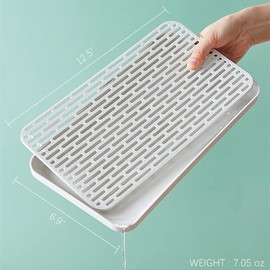 Small Drain Rack for Kitchen Sink, 2 Tier Cup & Dish Drying Rack for Office, Coffee Table, Multi-Use Tray for Serving, White & Grey Dish Drying Mat Big Enough