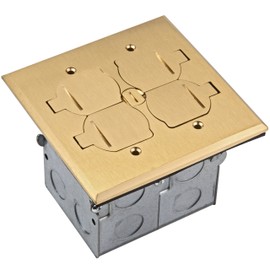 ENERLITES-705549-C Enerlites Floor Box Kit, 2 Gang 20A Tamper / Weather Resistant Duplex Receptacles, UL Listed - Brass