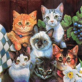 Set of 20 Decoupage Paper Napkins Kittens Cats Flowers Watercolor Decor Luncheon Shabby Chic Beverage Napkin for a Birthday, Holiday, Wedding, Cocktail Dinner & Tea Party