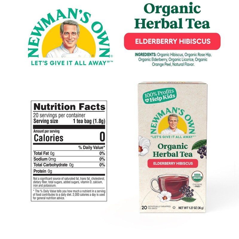 Newman's Own Organic Elderberry Hibiscus Tea Containing Healthy Antioxidants with