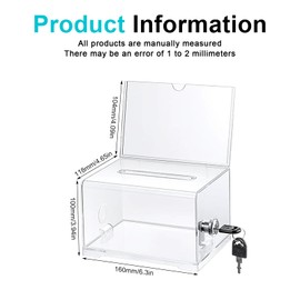Donation Box Lockable Acrylic Donation Box Suggestion Box Choice Box: YIDM Donation Box with Key Ballot Box Recommended Box Transparent High Capacity for Comments Donations Voting Cards Business Cards