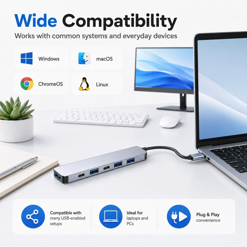 USB 3.0 Hub Splitter, 7 in 1 Aluminum USB Extender
