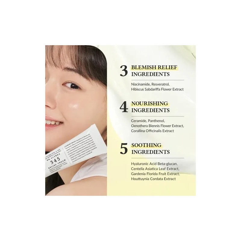345 Relief Cream, Crema Hidratante Facial Coreana, 345
