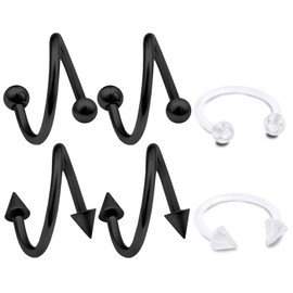 bodyjewellery 6pcs 16g spiral piercing Black AnodizedCartilage Earring Lip Tragus Eyebrow Hoop Helix Twisted Bar Studs ACVU ball 10mm