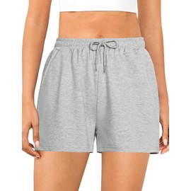 Quenteen - Pantalones cortos deportivos de algodón para mujer, de 4 pulgadas, cómodos con cordón y cintura elástica, con bolsillos, #2 Gris, 4X-Large