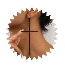 Allereya Vintage Cross Dangle Earrings Large Cross Drop Earrings Black Retro Cross Stud Earrings Big Cross Hook Earrings Jewelry for Women and Girls (Black)