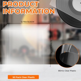 WYKOO 50 Pack Clear Plastic 12" Vinyl Record Protective Sleeves, 12.75" x 12.75" 3 Mil Album Covers, Premium Heavyweight Record Cover Protectors, Fits Most Gatefolds and Double LPs