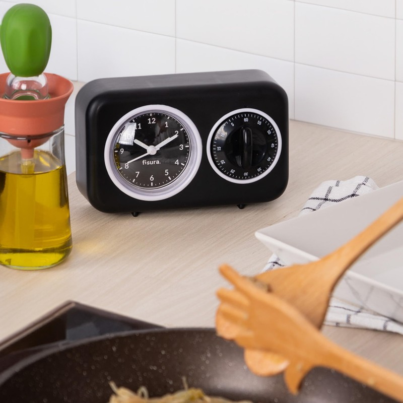 Fisura - Retro kitchen timer black. Analogue kitchen timer for