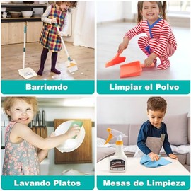 Risom Juego de Limpieza para Niños, Set de Limpieza para Niñas Desmontables, Juego de simulación Incluye Escoba Recogedor y Cepillo 12 Piezas, Regalo 