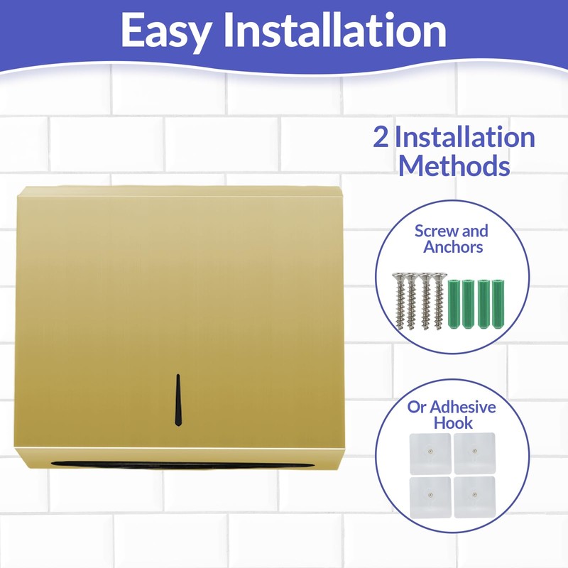 Stardrix Paper Towel Dispenser Wall Mount, Brushed Gold Stainless Steel
