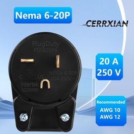 CERRXIAN NEMA 6-20P 20A 250V AC Plug, Right Angle 6-20P 3 Pole Rotatable Connector, USA Canada 20A 250V USA 3Pin AC DIY Adapter