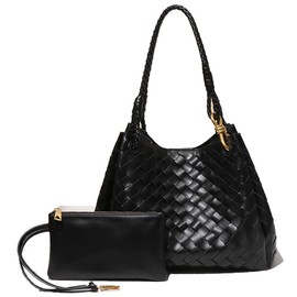 2 Pcs Slouchy PU Leather Woven Bucket Hobo Bags Women Underarm Shoulder Crossbody Purse Top-handle Tote Handbag 2025