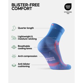 DANISH ENDURANCE 3 Pack Running Socks for Long Distances, Quarter, Men & Women, Light Blue/Orange, US Women 8-10 // US Men 6.5-8.5