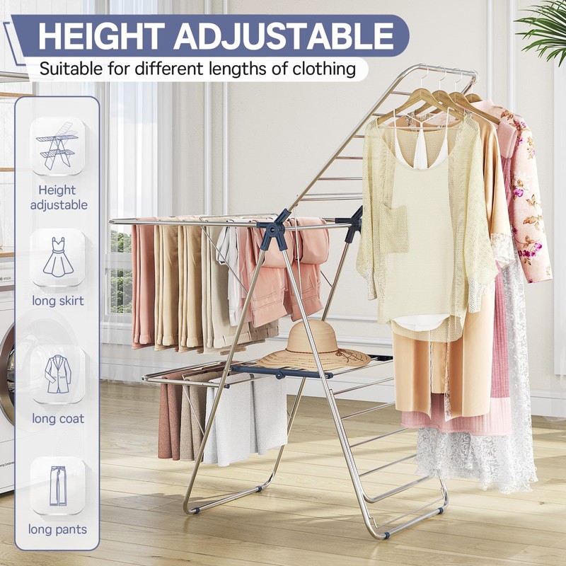 APEXCHASER Clothes Drying Rack with 4 Wings, Stainless Steel Drying