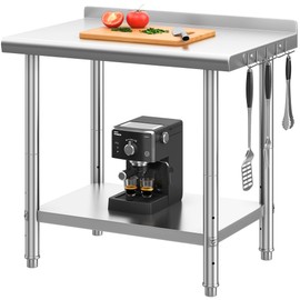 YITAHOME 36" x 24" Stainless Steel Table with Wheels for Prep & Work with Backsplash, Metal Table Prep Table with Undershelf for Home Kitchen Restaurant Garage Warehouse