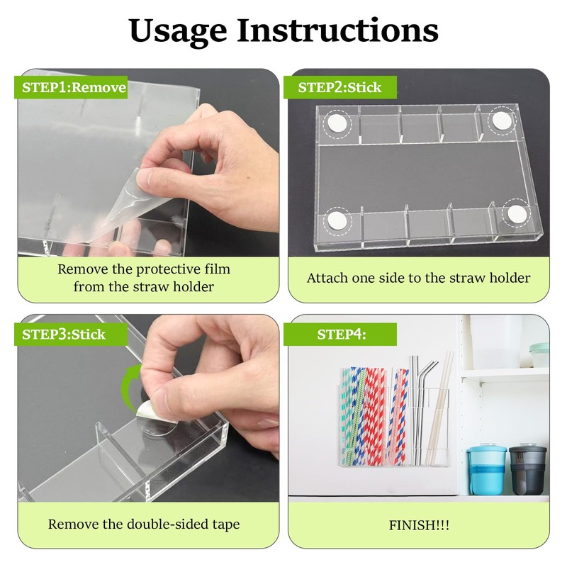 Celsisignis Acrylic Straw Holder for Cabinet, Straws Storage Container for