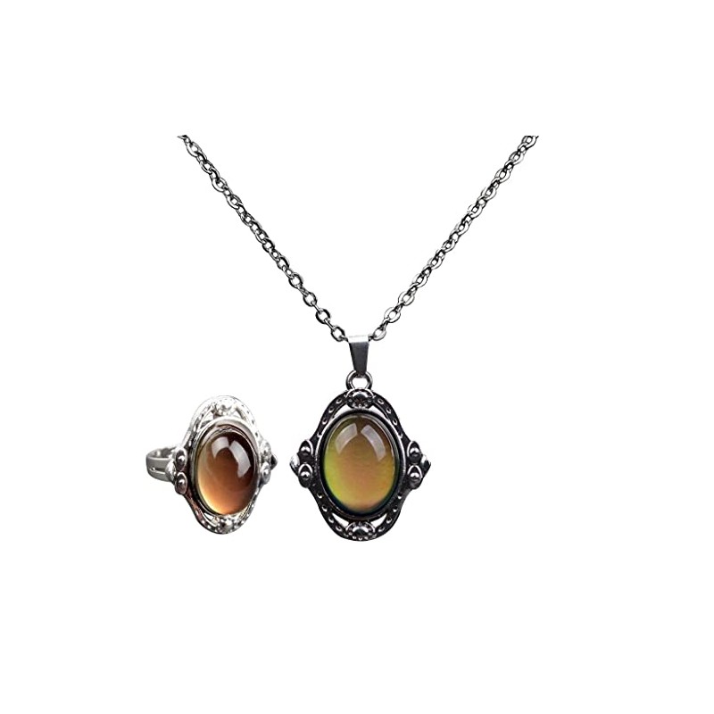 Prettyia Conjunto De Anillo De Collar De Piedras Preciosas Ovaladas,