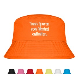 May contain traces of alcohol - Funny Fisherman Hat - The Perfect Sun Hat for Men & Women - Ideal as a Malle Outfit, Party Accessory & Festival Bucket Hat for the Beach, orange, Unit size