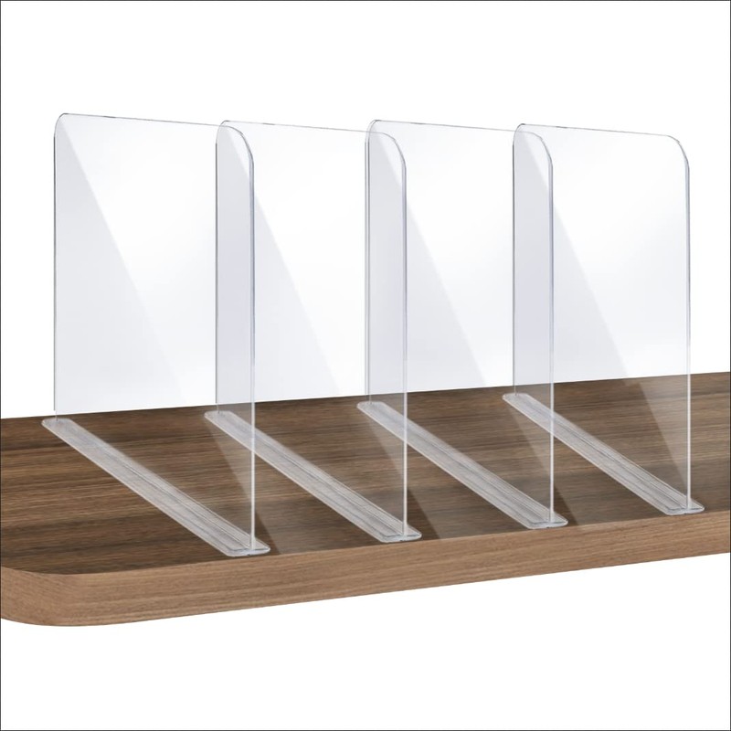ROUFA 4Pcs Clear Acrylic Shelf Dividers, Adjustable Closet Organizer Fit